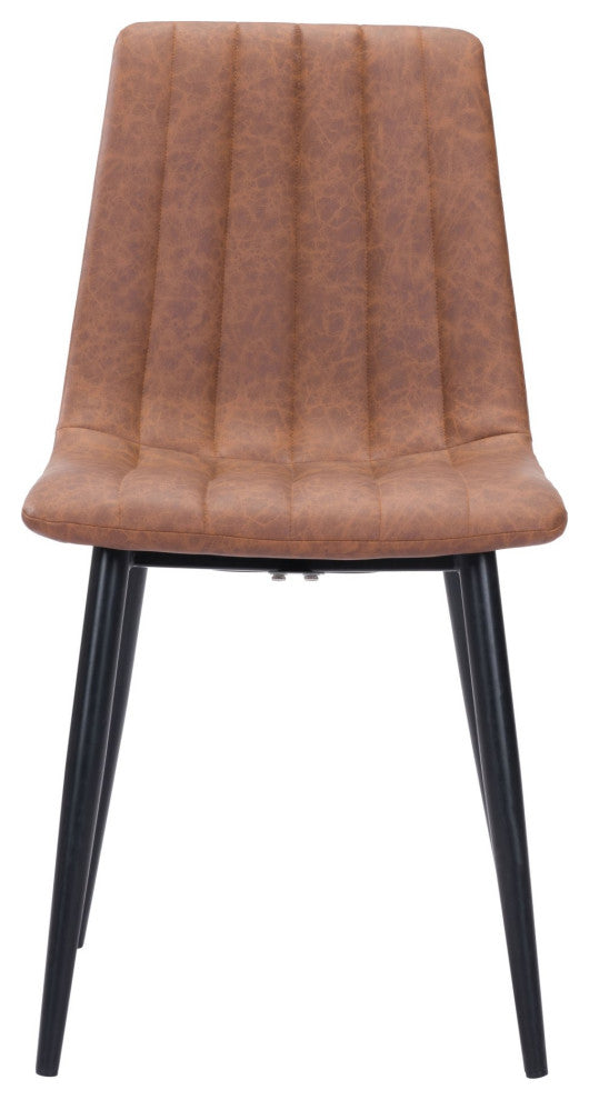 Dining Chair, Set of 2, Faux Vinyl Leather, Steel, Vintage Brown, Black, Cafe