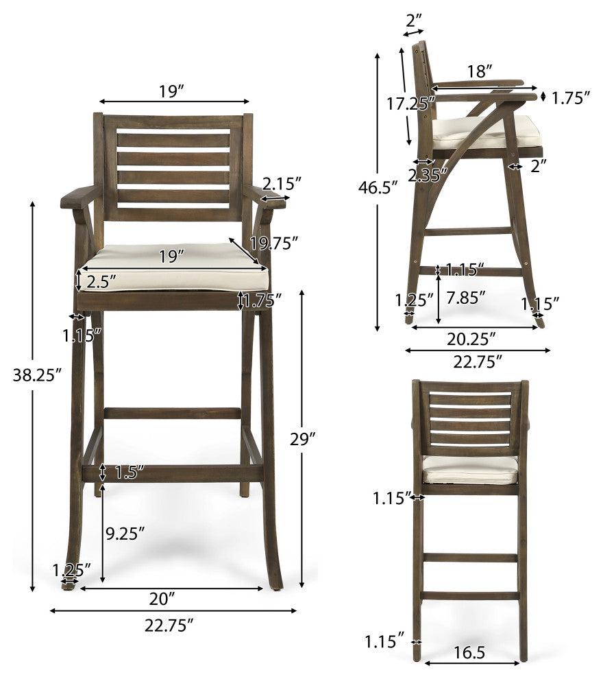 GDF Studio Anguilla Teak Finish Acacia Wood Outdoor Barstools, Set of 2