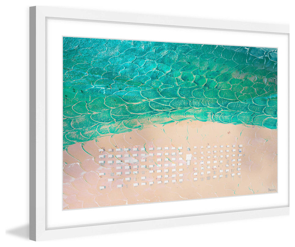 "White Umbrella Beach" Framed Painting Print, 45"x30"