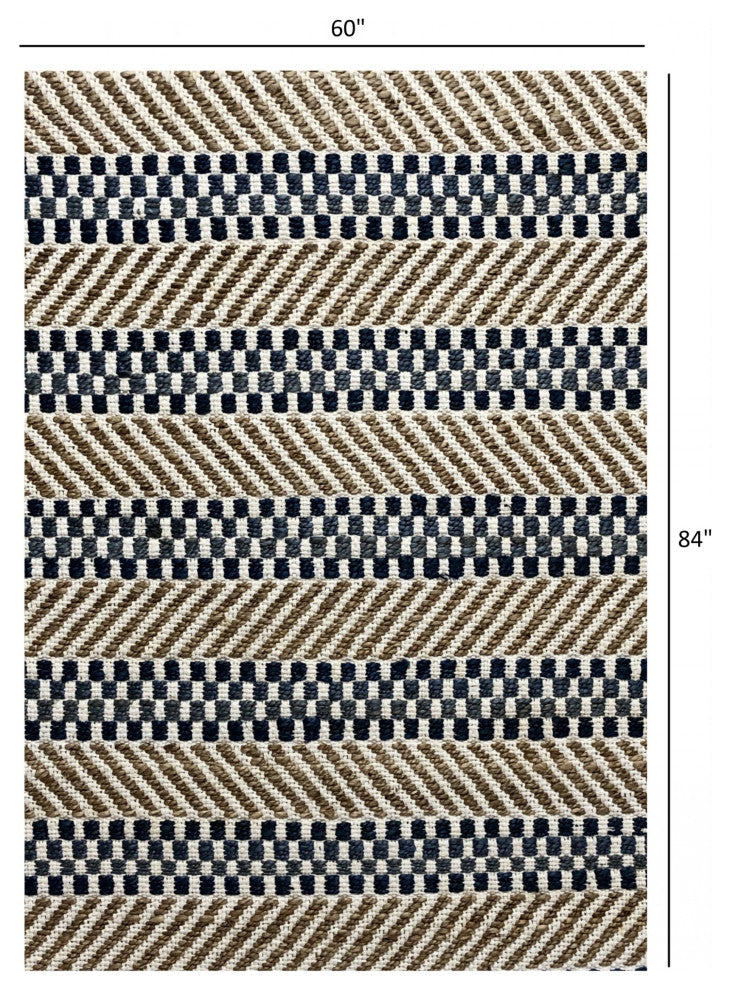 5" x 7" Brown and Navy Striped Area Rug