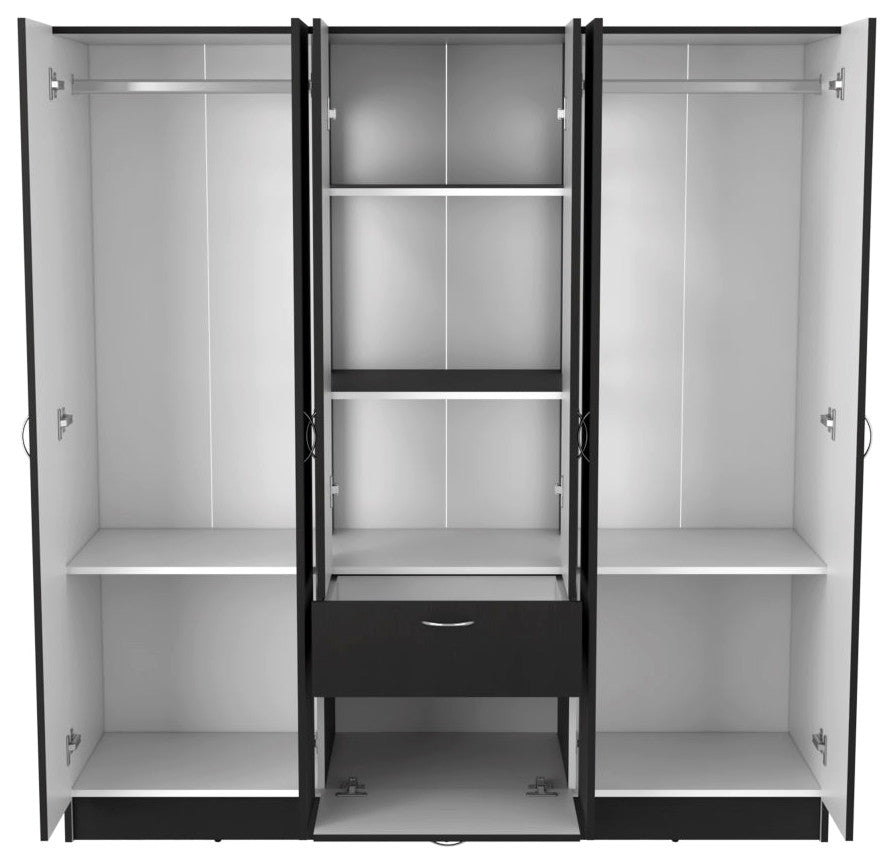 Six Doors Armoire Maya, Bedroom, Black / White