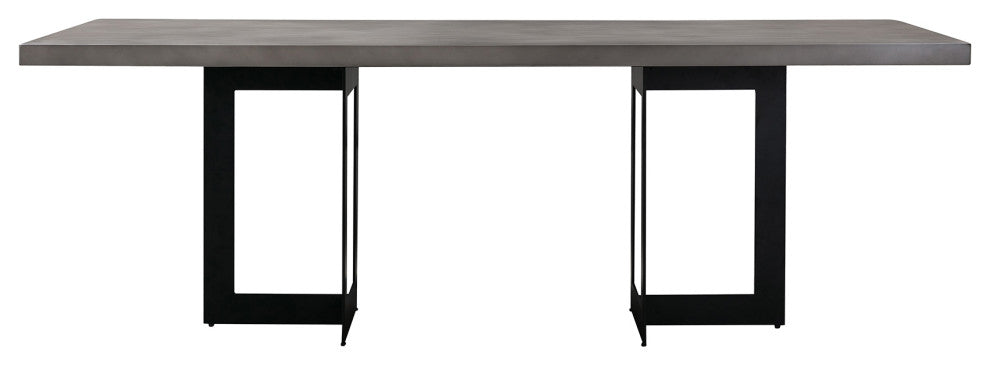 Odet Rectangular 87" Dining Table, Concrete and Black Metal