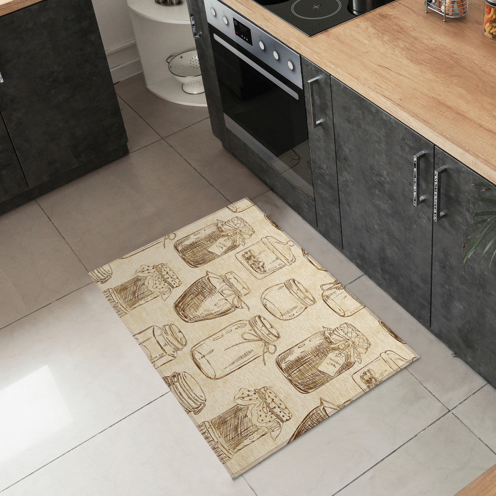 Indoor/Outdoor Kendall KE18 Parchment Machine Washable 1'8" x 2'6" Rug