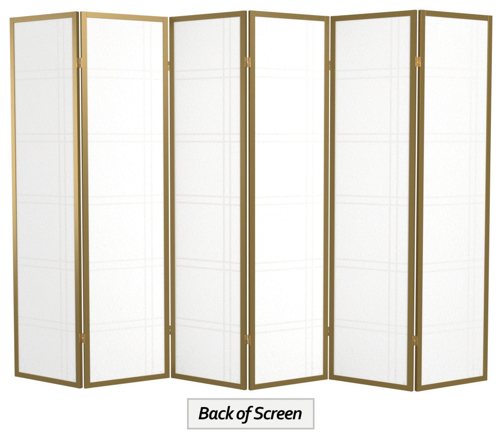 6' Tall Double Cross Shoji Screen, Special Edition, Gold, 6 Panels