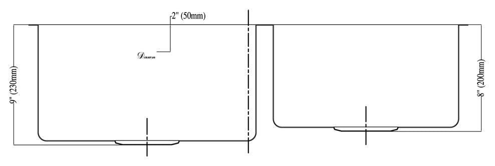 Dawn Undermount Small Corner Radius Double Bowl Sink, Small Bowl on Right