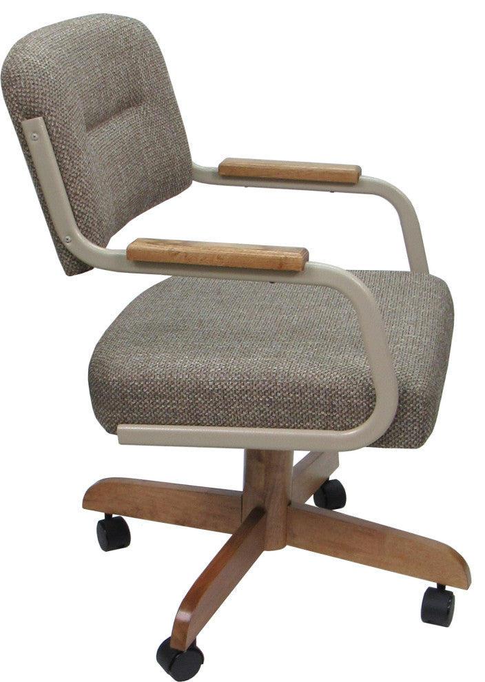 Swivel Tilt Kitchen Caster Chair with Wheels M-115, Checkered - Beige Moca
