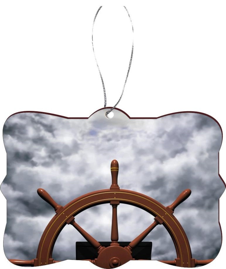 Ships Wheel Riding the Storm Design Rectangle Christmas Tree Ornament