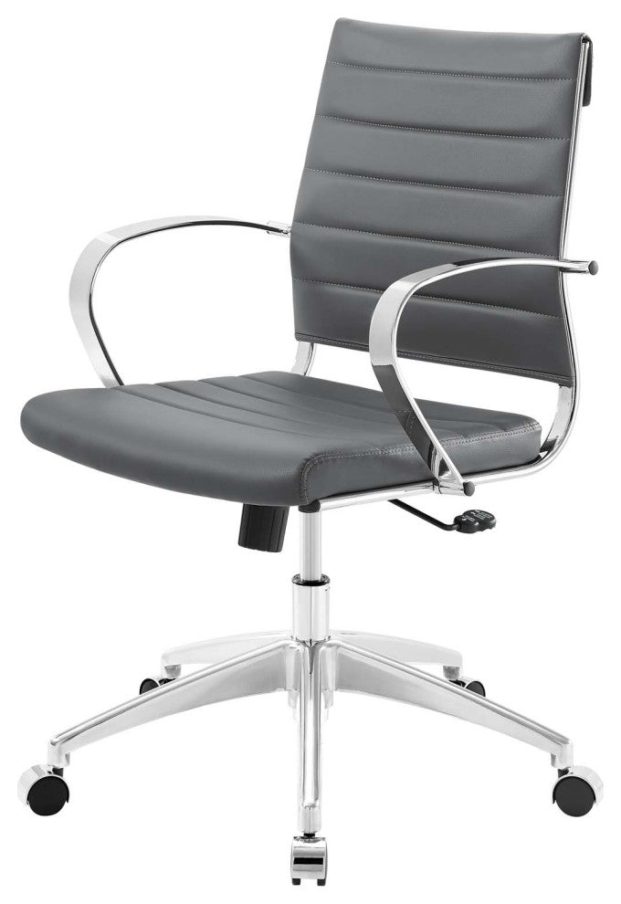 Computer Work Desk Chair, Faux Leather, Gray, Modern, Home Business Office