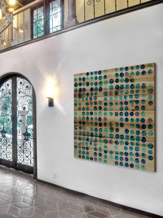 "Multi Blue Dots" Painting Print on Natural Pine Wood