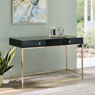 93540 Writing Desk, Black High Gloss & Gold Finish