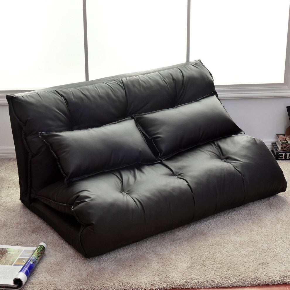 Fold-able PU Leather Leisure Floor Sofa Bed With 2 Pillows