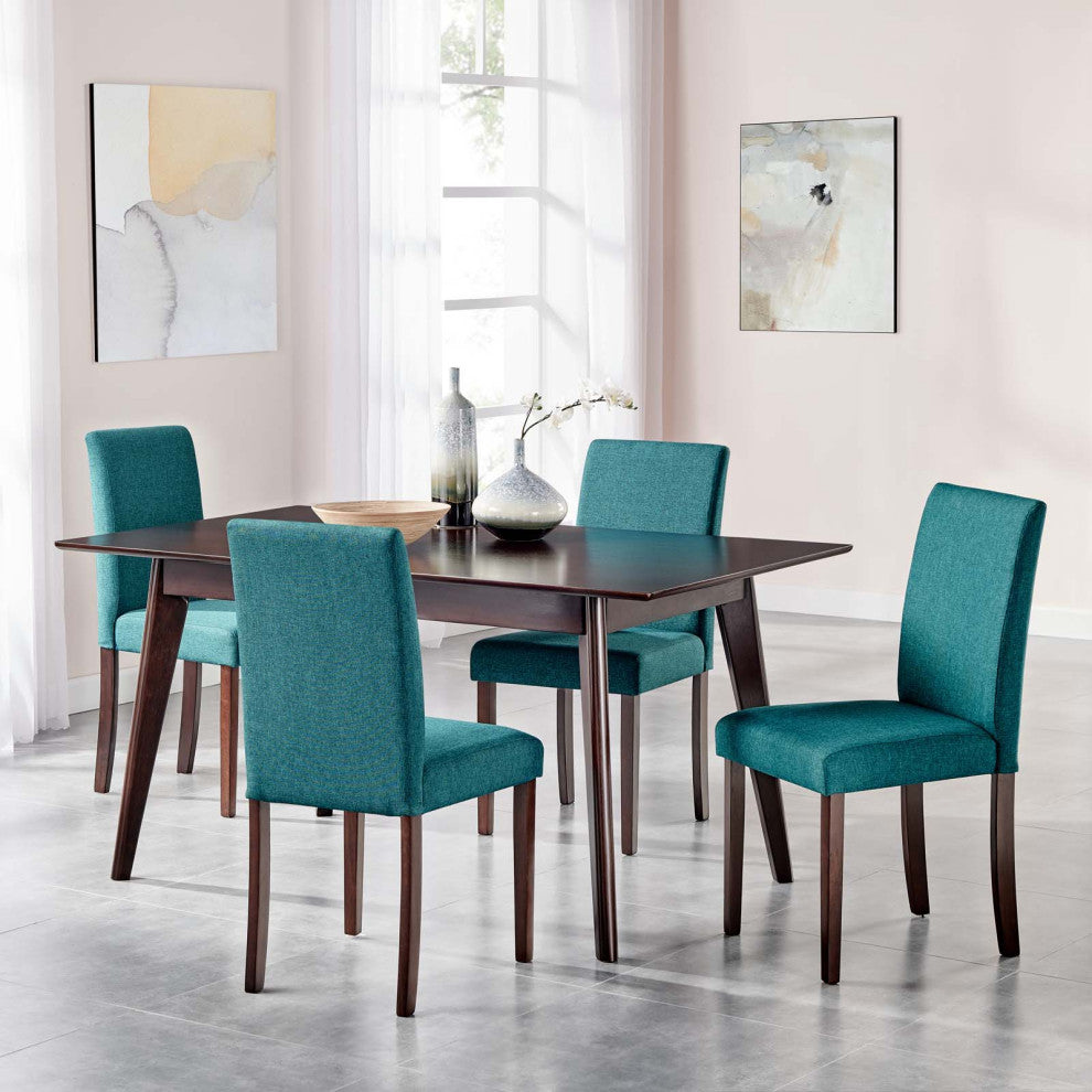 Side Dining Chair and Table Set, Fabric, Drak Brown Teal Blue, Modern, Bistro
