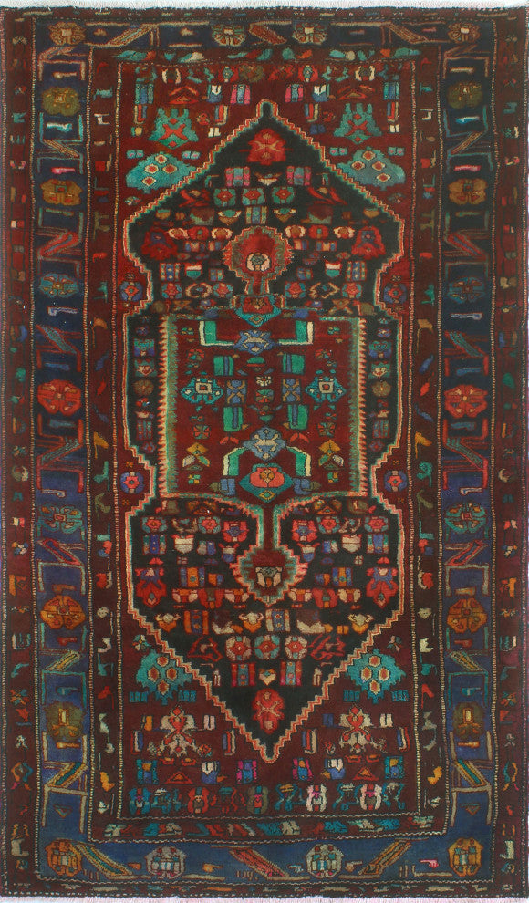 Fine Vintage Distressed Winfred Burgundy/Charcoal Rug, 5'1x8'11
