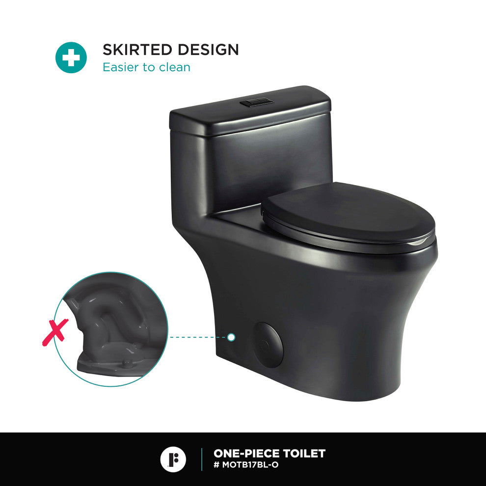 Fine Fixtures Dual-Flush Elongated One-Piece Toilet, Black Matte