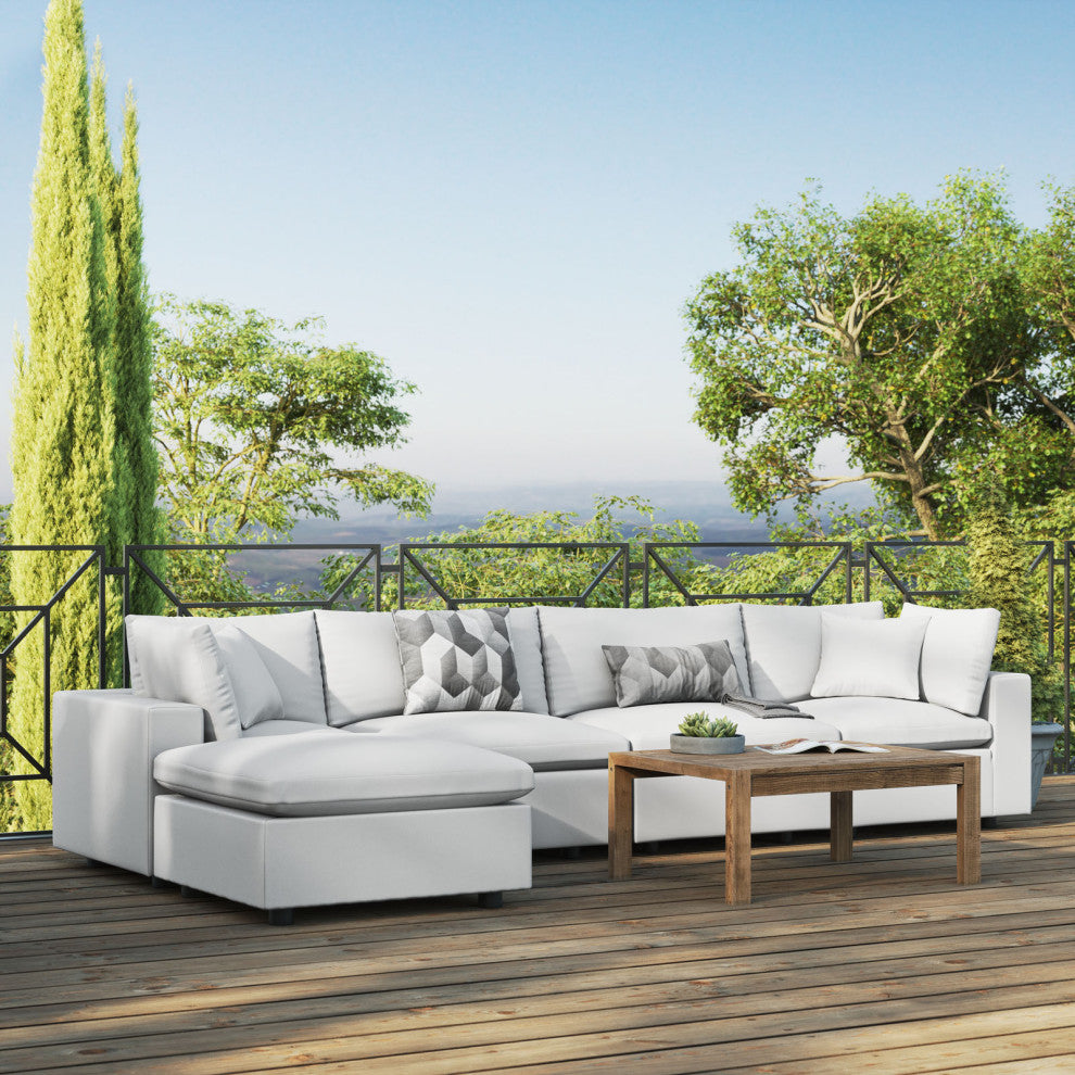 Modular Lounge Sectional Deep Sofa Set, White, Modern, Outdoor Hospitality