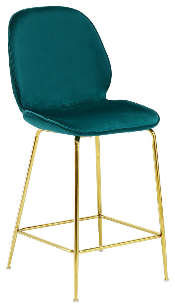 Tara Velvet Bar Chairs with Gold Plated Legs, Set of 2, Green, 24"