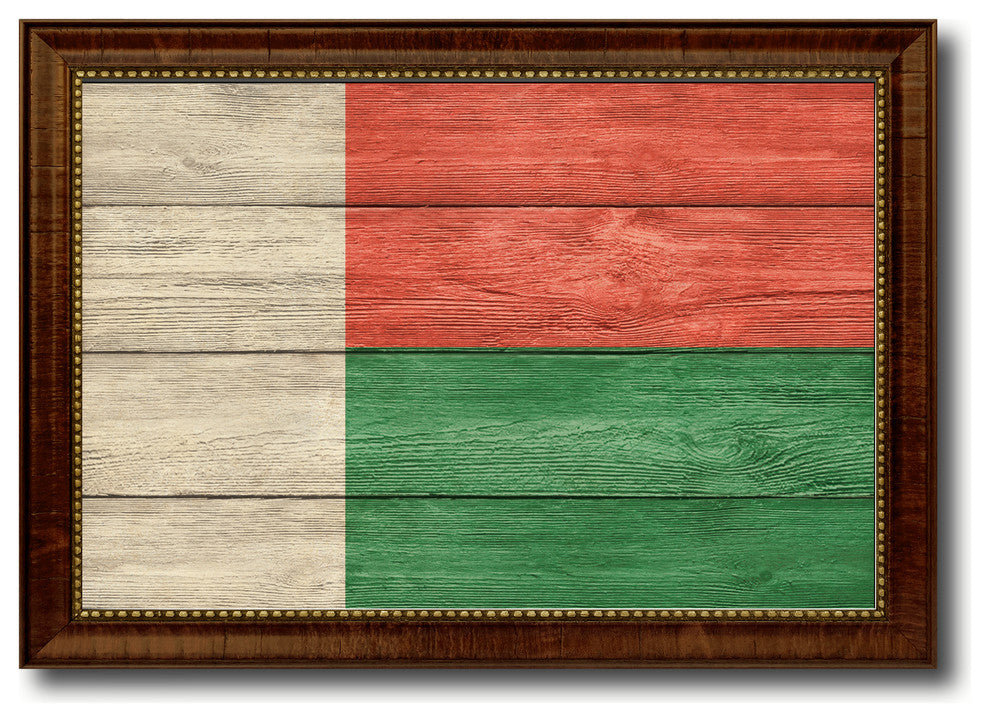 Madagascar Country Textured Flag Print With Brown Gold Frame, 15"X21"