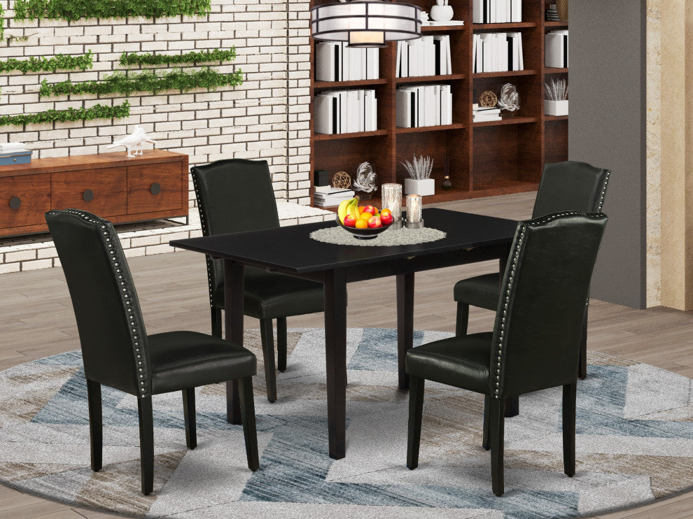 5Pc Dining Set, Nail Head Parson Chairs, Butterfly Leaf Table, Black