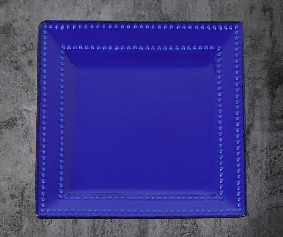 16 Piece Square Beaded Stoneware Dinnerware set by Lorren Home Trends, Blue