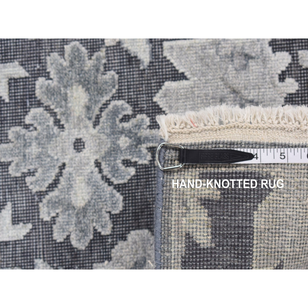 Nevada Gray Hand Knotted Oushak Influence Silk With Wool Runner Rug 2'6"x11'10"