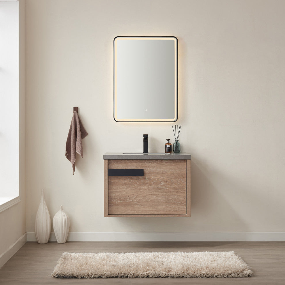Carcastillo Bath Vanity, Oak With Sintered Stone Top, 30", Without Mirror
