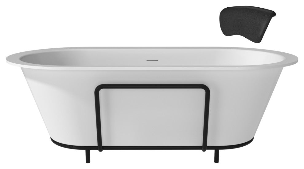 67in White Solid Surface Freestanding Soaking Bathtub with Drain, 67in