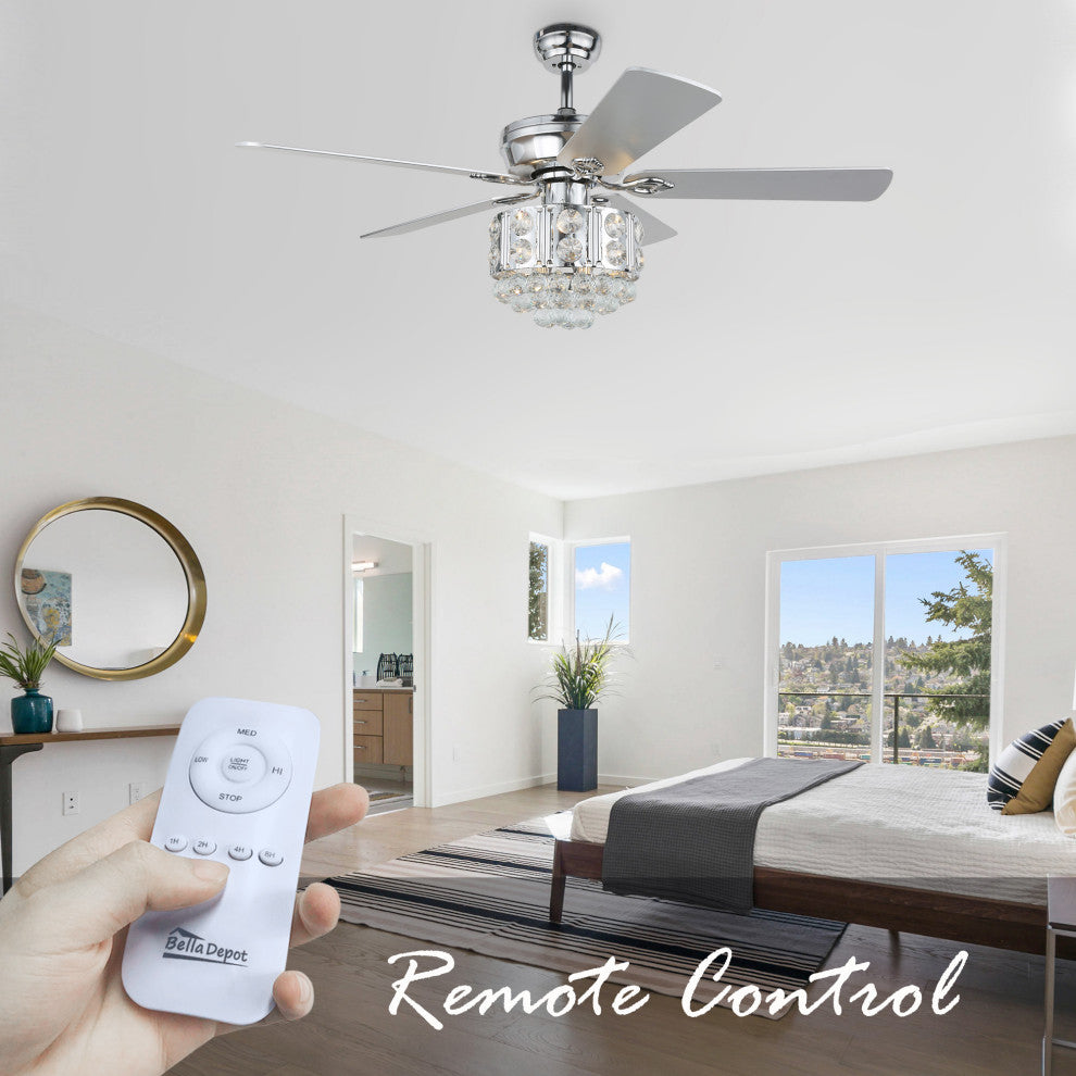Crystal Ceiling Fan with Remote 5 Blades 52Inch, Chrome