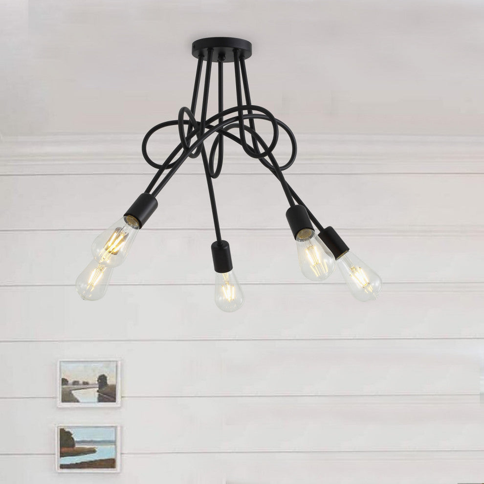 5-Light Flush Mount Light Modern Industrial Sputnik Ceiling Lighting, Black