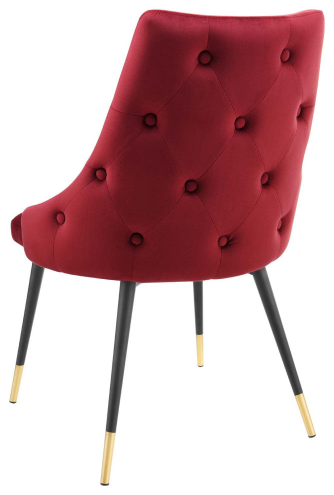 Tufted Side Dining Chair, Velvet, Red, Modern, Bistro Restaurant Hospitality