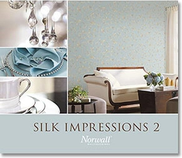 Silk Impressions 2, Contemporary Floral White, Light Blue Wallpaper Roll
