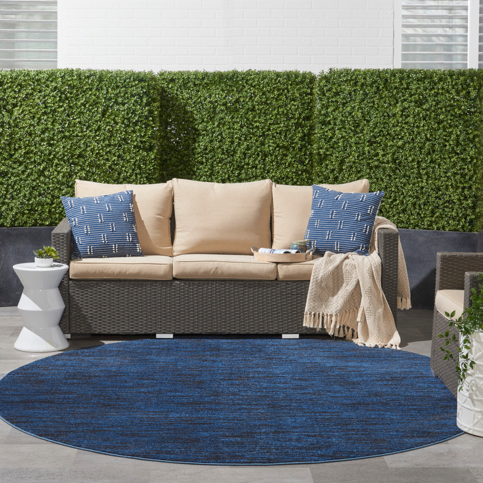 Nourison Essentials 8' x Round Midnight Blue Outdoor Area Rug
