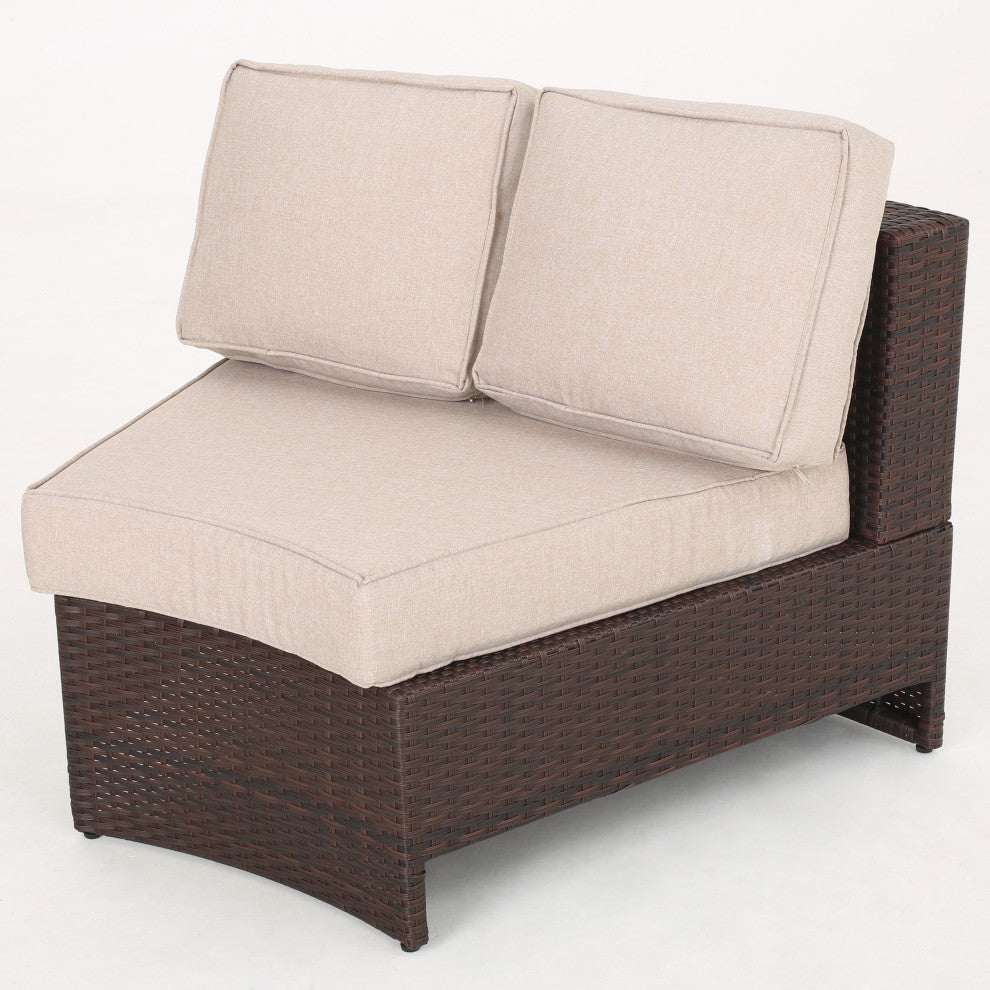 GDF Studio 4-Piece Riviera Otranto Patio Semicircular Sectional, Cushions, Textured Beige, Ice Bucket Center Ottoman