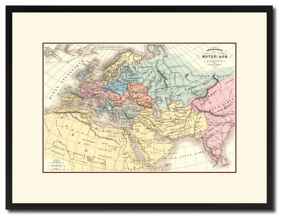 Europe In The Middle Ages Crusades Vintage Antique Map Wall Art, 16"x21"