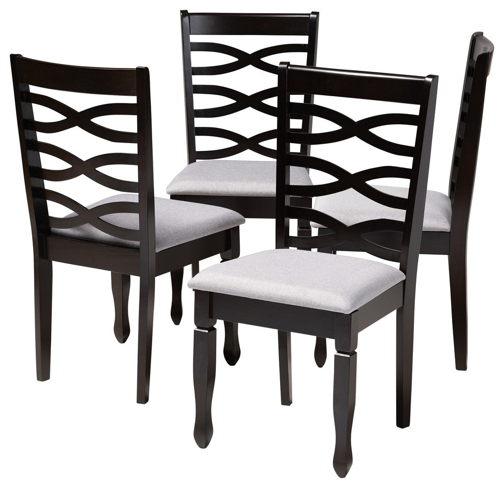 Brande Gray Fabric Espresso Brown Finish Dining Chairs, Set of 4