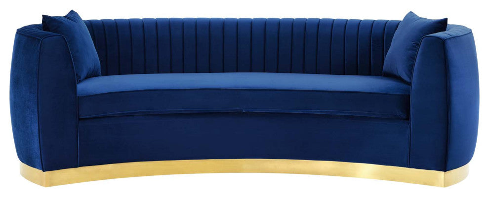 Tufted Sofa, Velvet, Blue Navy, Modern, Living Lounge Hotel Lobby Hospitality