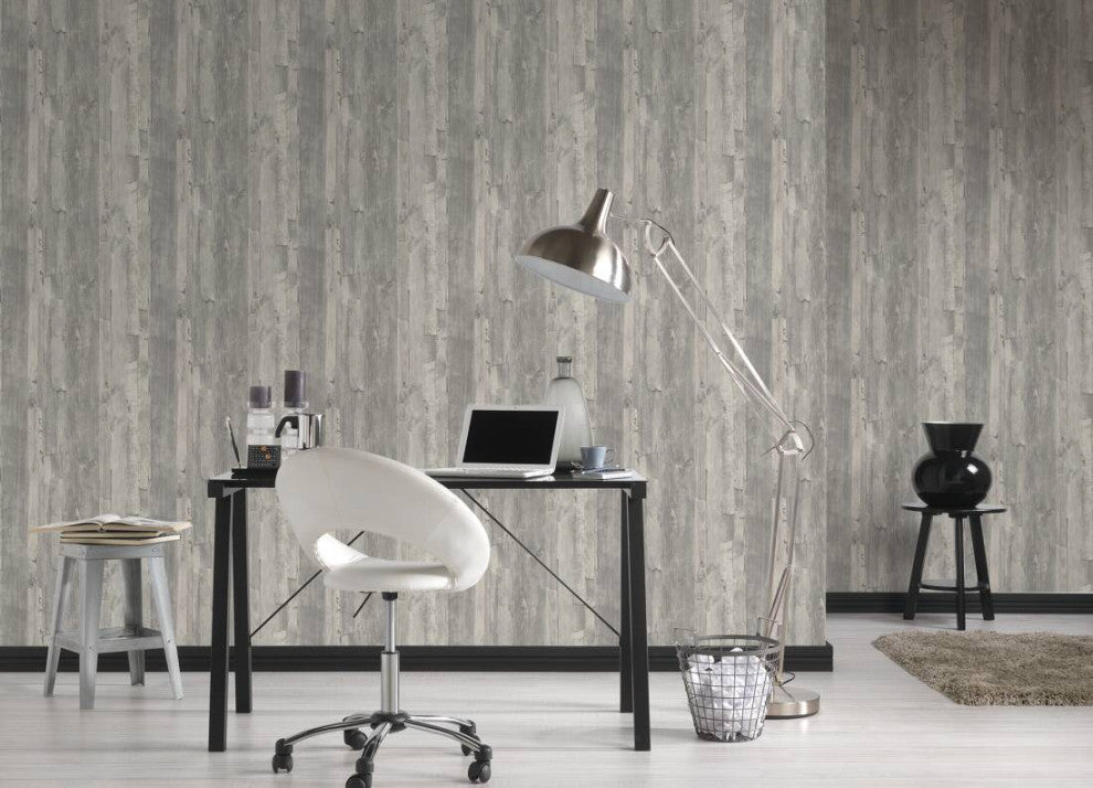 Faux Textured Wallpaper Wood, 954054, Gray Brown Beige, Sample