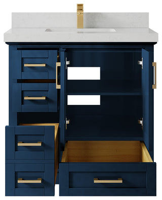 Boston 36 Center Sink Bath Vanity in Navy Blue 2" Carrara Quartz