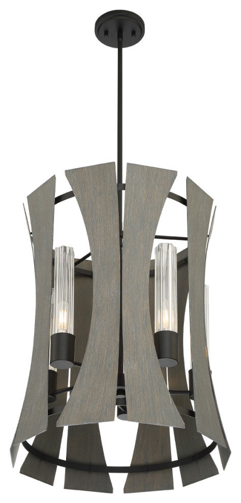 Transitional Chandelier, Matte Black With Gray Wood