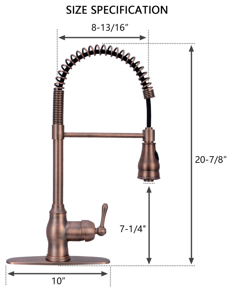 Copper Pre-Rinse Spring Kitchen Faucet with Pull Down Sprayer, American Bronze
