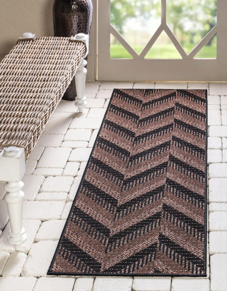 Rug Unique Loom Outdoor Modern Brown Runner 2' 2 x 6' 0