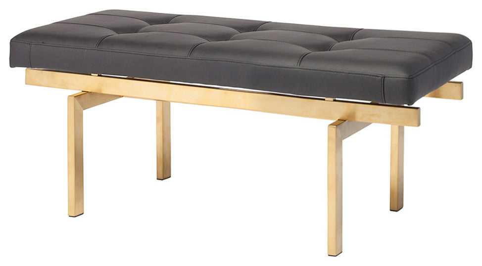 Louve Small Brushed Gold Stainless Steel Frame Bench, Black