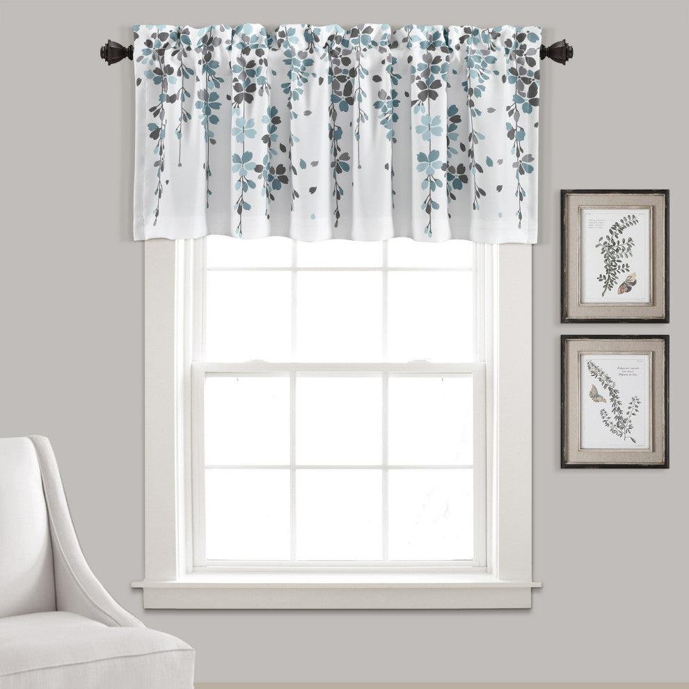 Weeping Flower Room Darkening Valance, Blue/Gray