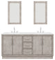 Hugo 72 Double Sink White Marble Vanity, Gray Oak With Hook Faucets and Mirrors