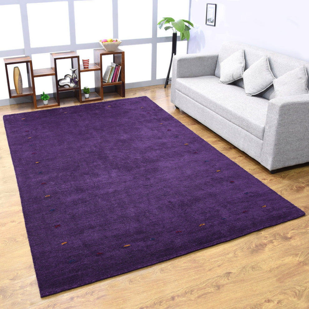 Hand Knotted Loom Silk Mix Area Rug Contemporary Purple