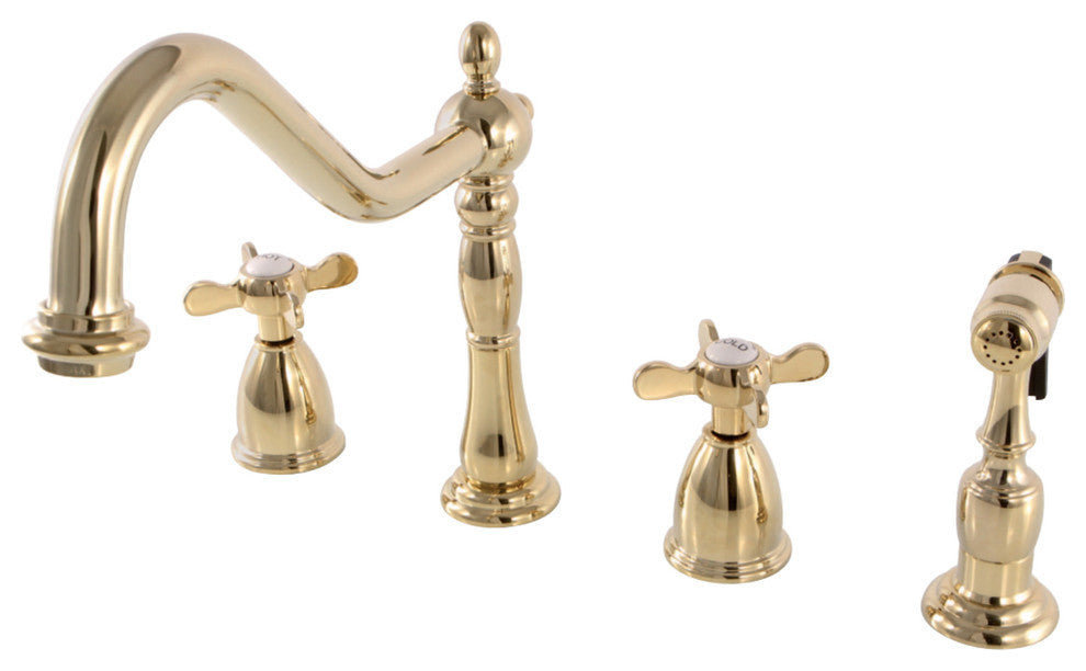 Widespread Kitchen Faucet, Brass Sprayer, Polished Brass