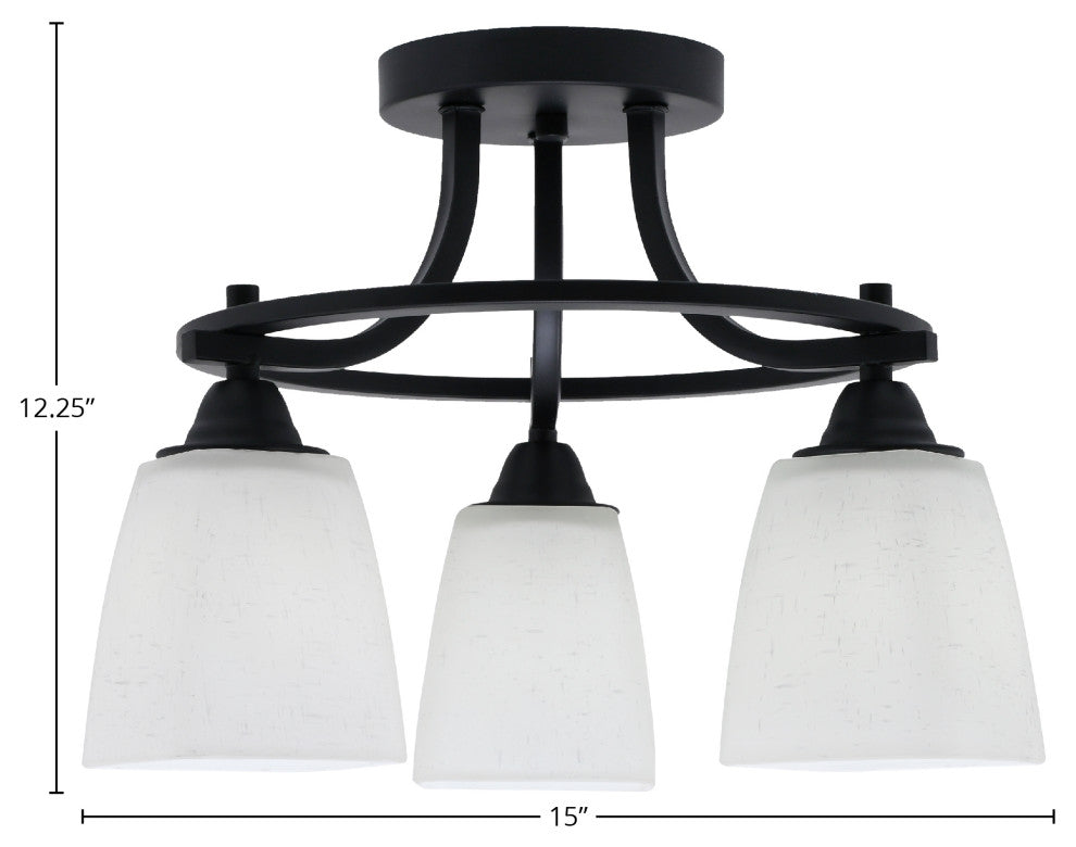 Paramount 3-Light Semi-Flush Light, Matte Black, 4.5" White Muslin Glass