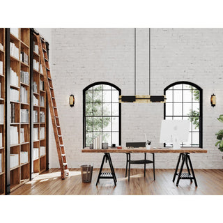 Lowery 4-Light Textured Black Linear Chandelier With Distressed Gold Leaf Accent