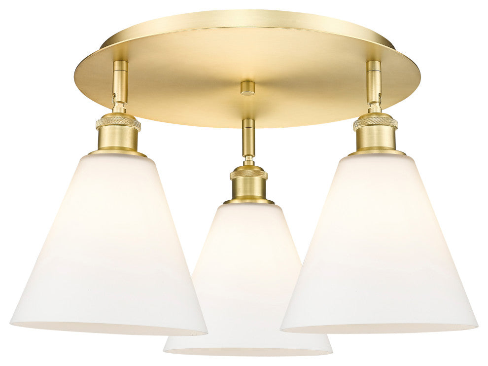 Berkshire-3 Light 20" Flush Mount-Satin Gold, Matte White Glass Shade