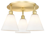 Berkshire-3 Light 20" Flush Mount-Satin Gold, Matte White Glass Shade