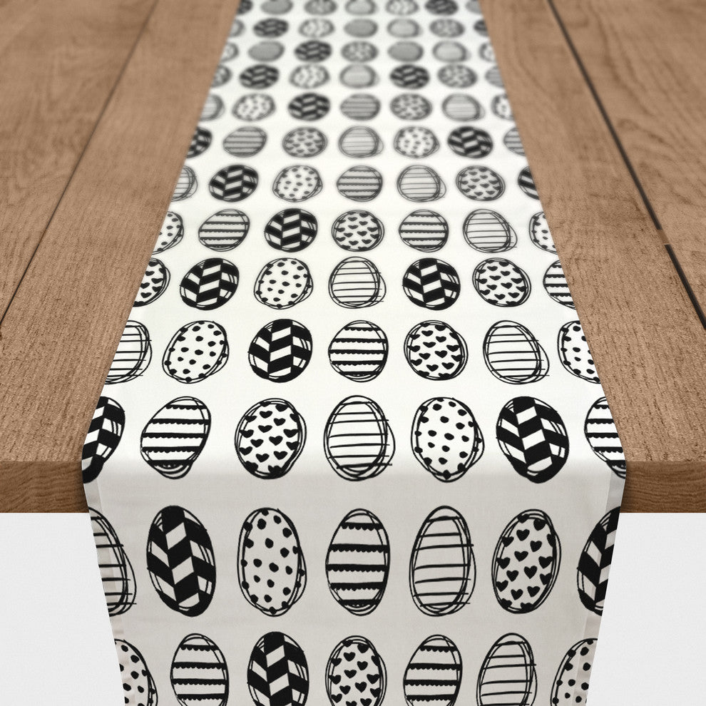 Black and White Egg Pattern 16x90 Table Runner